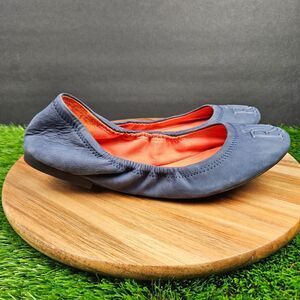 Ralph Lauren Leather Scrunch Ballet Blue Betrice RL Embossed Logo Flats Size 10B